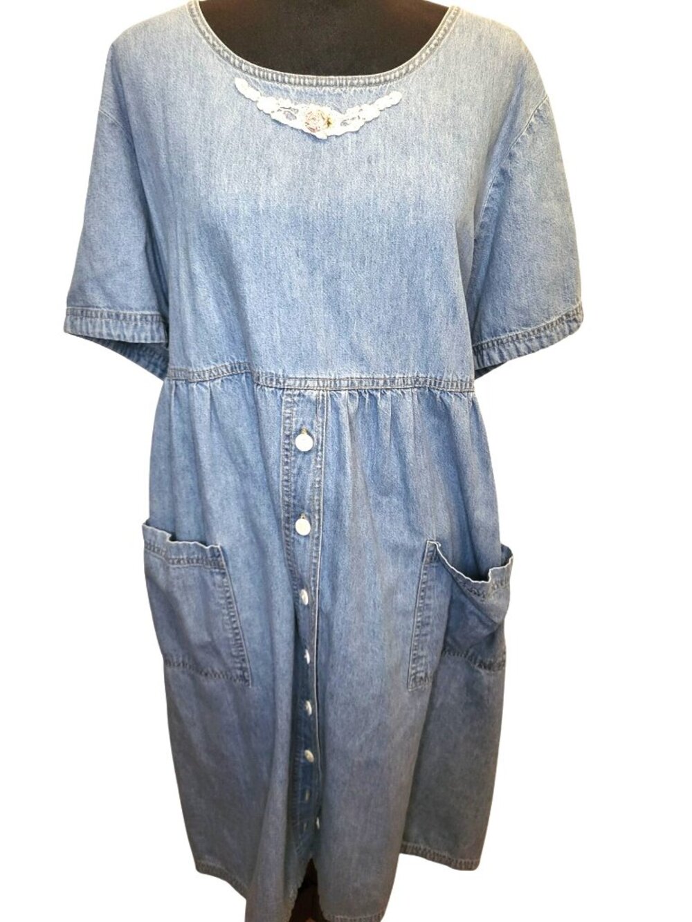 Denim Republic Vintage 90s Chambray Denim Midi Dress 22 Crochet Roses Cottage